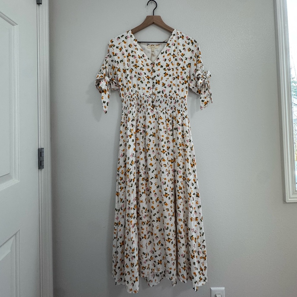Floral Button-Down Dress - White, Yellow, Pink
